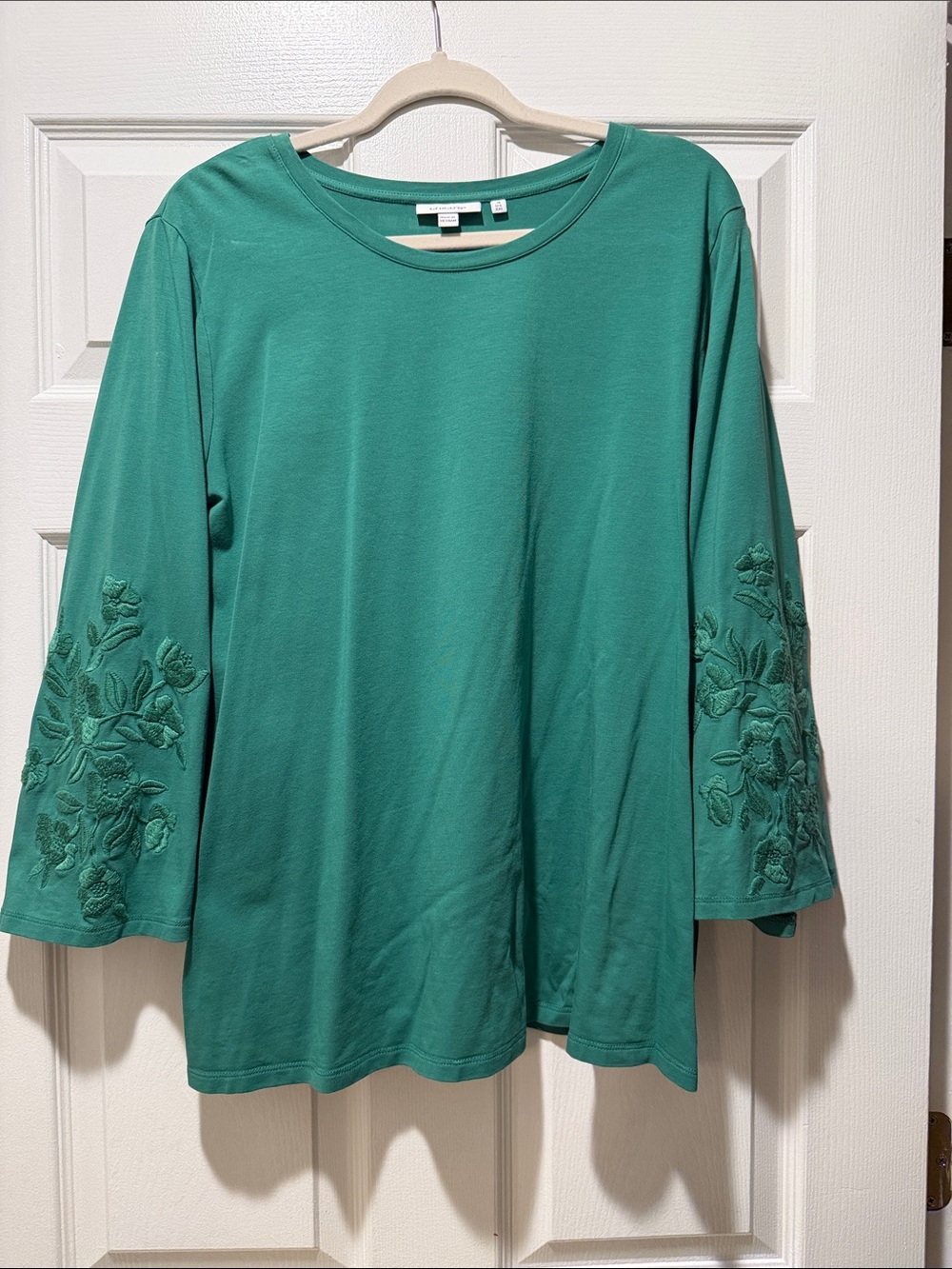 Chico’s Embroidered Sleeve Long-Sleeve Tee in Green